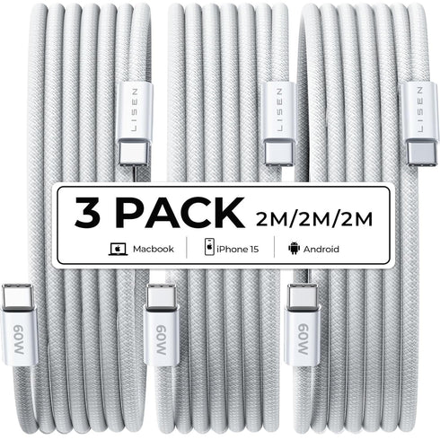 LISEN USB C to USB C Cable for iPad Pro 2024,60W 3-Pack 6ft USB C Cable Type C Fast Charging Charger Cable for iPhone 15 Pro Max Plus,iPad Pro 13 ...