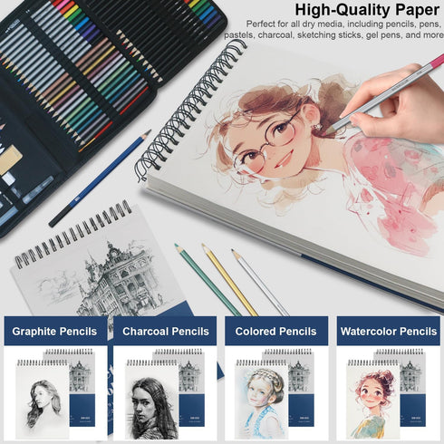 Ankkol 9x12 Sketchbook, Sketch Book Pack of 2, 200 Sheets (68 lb/100gsm), Spiral Bound Artist Sketch Pad, 100 Sheets Each, Sturdy Acid Free Drawin...