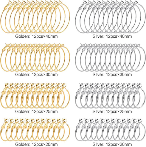 Earrings Finding 96pcs, Earring Hoops for Jewelry Making, Hypoallergenic Alloy Round Earring Hoops Earring Making Supplies for DIY Craft...