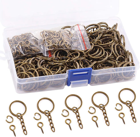 Rustark 450 Pcs 20mm Bronze Split Key Chain Rings with Chain and Jump Ring Bulk, Screw Eye Pin Keychain Parts Kit for Crafts Supplies Jewelry Maki...