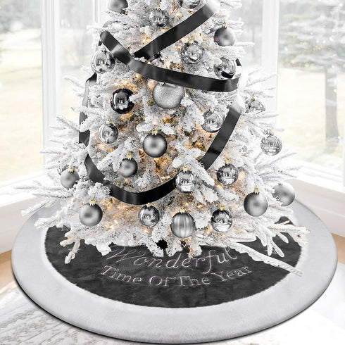 yuboo Gray Christmas Tree Skirt, 36" Faux Fur Pencil Tree Skirt Rug with White Embroidered Snowflakes for 5-6 ft Christmas Tree for Grey Christmas...