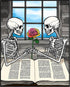 Posterizer 1 pcs-romantic skeletons sharing a flower and reading books 2-Gothic Art-Romantic Art-Living Room Bedroom Decor- unframed wall art...