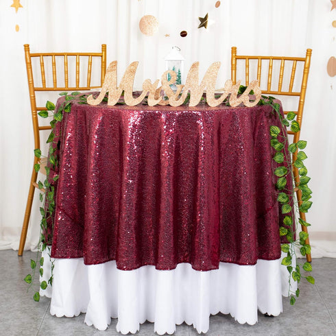 ShiDianYi 50 Inch Round Sequin Tablecloth - Burgundy Sparkling Party Decor for Weddings, Birthdays, Bridal Showers | Wrinkle-Free Luxury Table Cov...