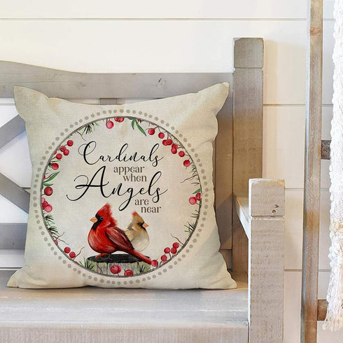 Winter Cardinals Appear When Angels are Near Home Decorative Throw Pillow Cover Red Bird Sign Cushion Case, 18 x 18 Home Decoration Christmas Outs...