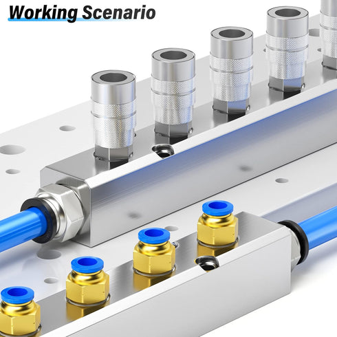 TAILONZ PNEUMATIC Silver 5 Way Pneumatic Shunt Aluminum Block Pneumatic Manifold Air Distribution Block Air path exhaust air source distributor,Co...