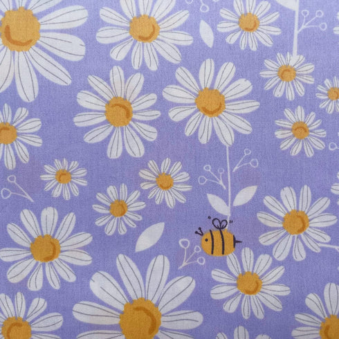 Light Purple Floral Fat Quarters Fabric Bundles,Pattern with Bees and Chamomile Daisy Flowers in Lavender Background, Quilting Fabric for DIY Hand...