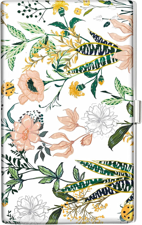 Business Card Holder Case Wallet for Women Metal Retro Blooming Flower Slim Pocket Purse Square Card Cases Cute For Realtors Real Estate Agents...