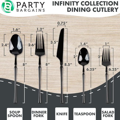 Party Bargains Disposable Plastic Black Cutlery Set, Infinity Modern Design Utensils, 40 Pack: 16 Forks, 8 Knives, 16 Spoons...