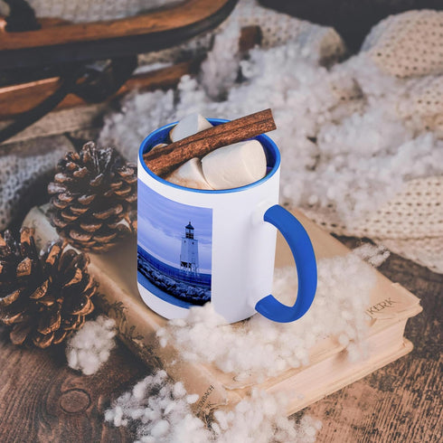 3dRose, Lake Michigan, Charlevoix Lighthouse-US23 WBI0323-Walter Bibikow Two Tone Mug, 11 oz, Blue/White...