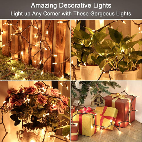 ODEETRONIC Twinkle String Lights, 21.63ft 100 Count Incandescent Brown Christmas Lights, UL Certified Connectable Tree Light, Mini Warm White Ligh...