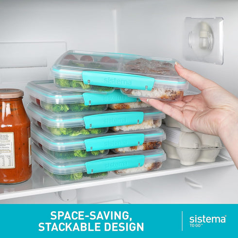 Sistema To Go Multi Split Meal & Food Container with Dividers & Clips | 820ml | BPA-Free | 1 Food Storage Container, Color May Vary...
