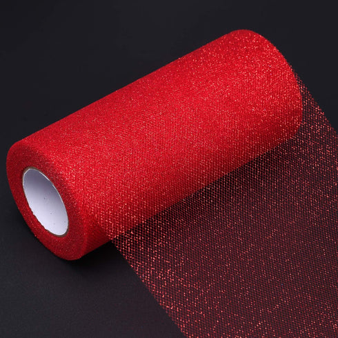 Glitter Tulle Roll Sparkling Tulle Ribbon Fabric Spool for Wedding Decoration Gift Wrapping, 6 Inch by 25 Yards (Red)...