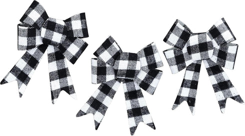 Iconikal Black Gingham Decorative Bows, 5 x 7 inches (White Buffalo Plaid) 12-Pack...