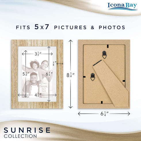 Icona Bay - 5x7 Mat to 4x6 Ash Brown Picture Frame - Painted Solid One-Piece Wood Composite, Modern Farmhouse - Sunrise Collection...