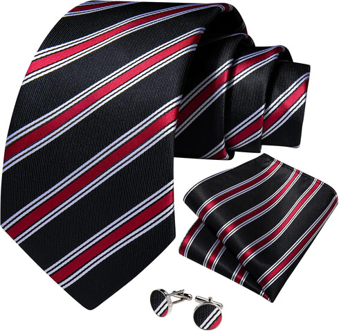 DiBanGu Mens Stripe Plaid Tie Set Floral Necktie Pocket Square Cufflinks Set Party Wedding Business...