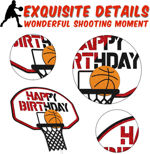 Basketball Cake Topper Happy Birthday Sign Cake Decorations for Basketball Ball Player Scene Sport Net Court Themed Man Women Boy Girl Birthday Pa...