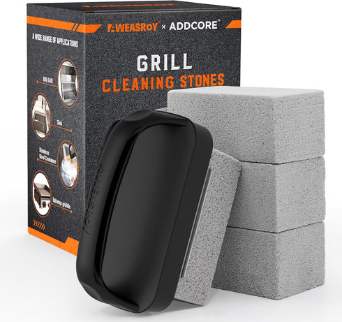 Upgrade Large Size Grill Cleaner, Grill Cleaning Stone with Heat-resistant Handle,Non-toxic Material Grill Cleaning Blocks Removing Stains for BBQ...