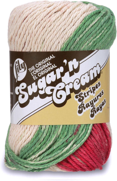 Lily Sugar and Cream Cotton Yarn, Holiday Stripes 285 Foot......