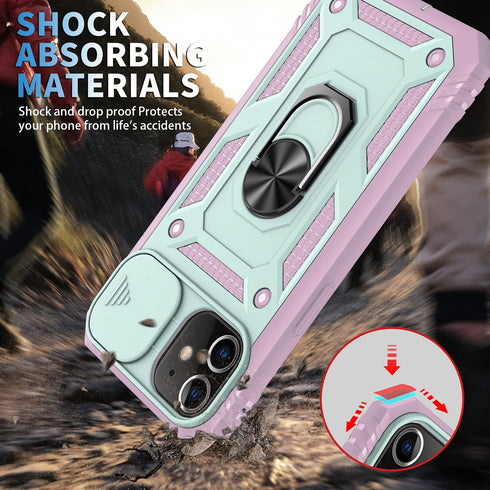 Case for iPhone 11, Shockproof Impact Resistant with Slide Lens Protective Cover Case for iPhone 11 (6.1 inch) (Pink Green)...