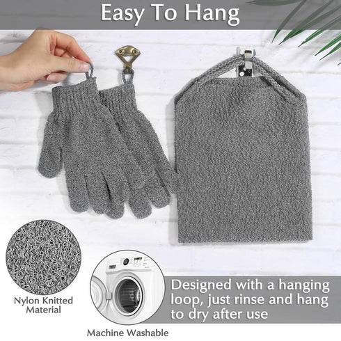 Anezus Exfoliating Back Scrubber Bath Gloves Set, Exfoliating Shower Towel with Shower Gloves for Body Scrub, Back Cleaner Wash Gloves to Remove D...