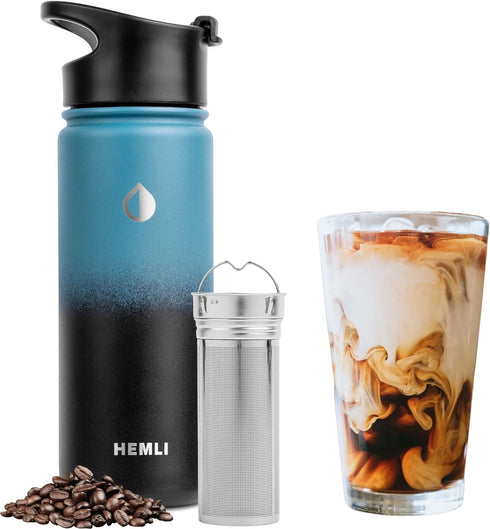 Cold Brew Bottle Coffee Maker, 18 oz Insulated Portable Cold Brew Cup To-Go Coffee Tumbler, Cold Brew Travel Mug with Stainless Steel Filter, Leak...