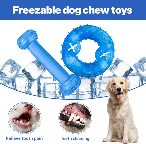 Puppy Chew Toy for Teething, Set of 2 Cooling Puppy Toys Made from Natural Teething Rubber, Cleans Teeth and Promotes Oral Health, Fit with Treats...