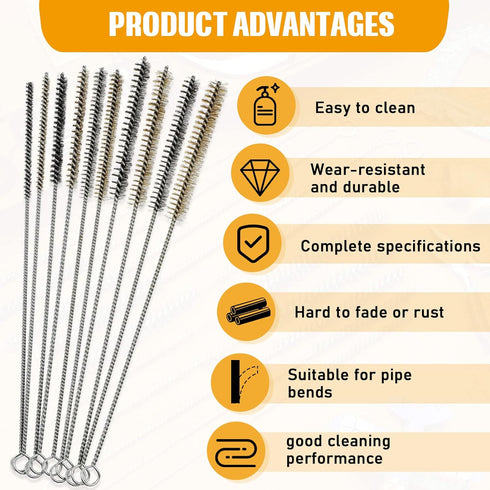 Wire Tube Brushes for Cleaning Pipe Tube Brass Brush Stainless Steel Round Wire Brush Brass Pipe Cleaning Brush Wire Pipe Cleaner Brush for Auto P...