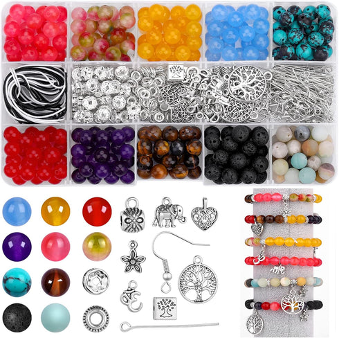 Bead bracelet making kit,Beads for Jewelry Making Bulk Mixed 471pc Healing Bead Rock Loose Nature Stone Gemstone for DIY Bracelet Necklace Essenti...
