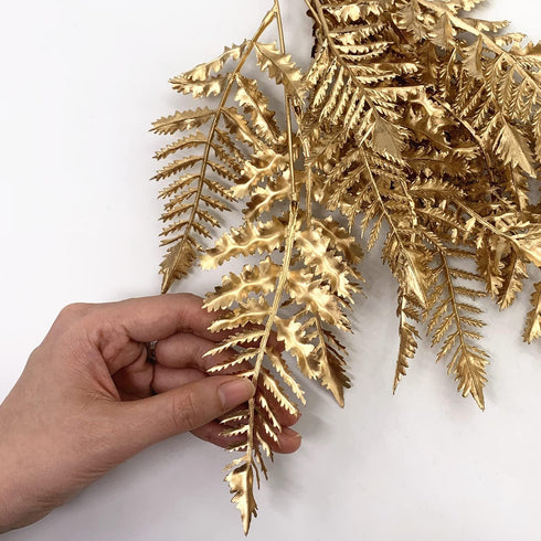 CATTREE Christmas Artificial Plants Decoration, Plastic Golden Shrubs Plant Simulation Boston Leaves Fake Fern Grass for Wedding Party Indoor DIY ...