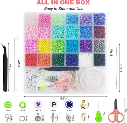 Redtwo 3400pcs 4mm Glass Seed Beads for Jewelry Bracelet Making Kit, Small Beads Friendship Bracelet Kit, Tiny Waist Beads Kit with Letter Beads a...
