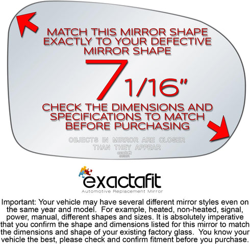 exactafit 8838R Passenger Side Mirror Glass Replacement Repair Compatible With 2001 2002 2003 2004 2005 Honda Civic...
