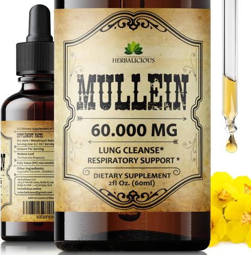 Mullein Leaf Extract - Verbascum Thapsus Liquid Supplement - Herbal Tincture Promoting & Detox Lungs, Respiratory - Lung Cleanse - Vegan Drops, No...