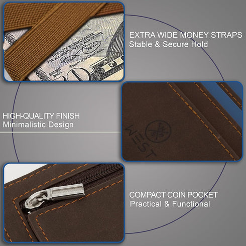 West - Magic Wallet with Coin Compartment + Gift Packaging - RFID Wallet for Men Compact & Small Magic Money Wallet - Extra Strong Money Bands, Ma...