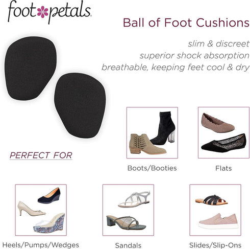 Foot Petals Ball of Foot Cushions, Metatarsal Pad, Lasting Comfort Relief, Prevent Toe Sliding, Overhang, Women's Heels...
