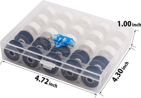 Simthread 25pcs 15White+10Black Prewound Bobbin Thread Size A Class 15 (SA156) 60WT with Clear Storage Plastic Case Box 70D/2 Compatible with Brot...