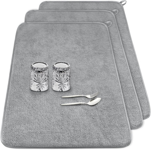 3 Pcs XXL Dish Drying Mats,Absorbent Microfiber Drainer Mat,Large Size Kitchen Counter Pads for Coffee,Rack,Under Sink,Draining Racks,Countertops,...