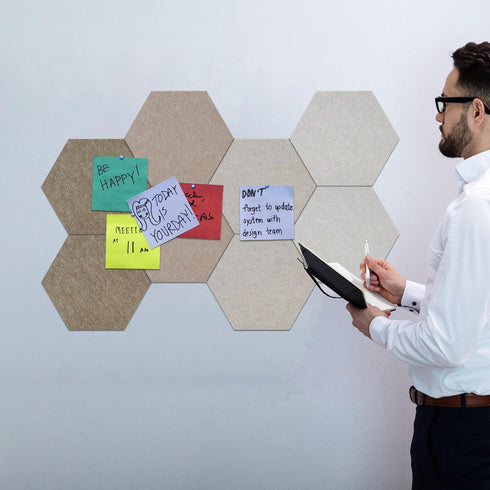 Vienrose Hexagon Felt Bulletin Board Self Adhesive Pin Board Wall Decoration Tiles with 35 Push Pins for Office Home and School, Camel Series 8 Pa...
