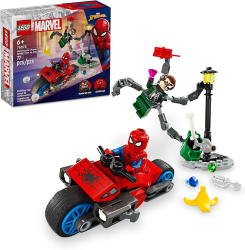 LEGO Marvel Motorcycle Chase: Spider-Man vs. Doc Ock, Celebrate Spider-Man Day with This Buildable Toy for Kids, 2 Marvel Minifigures, Super Hero ...