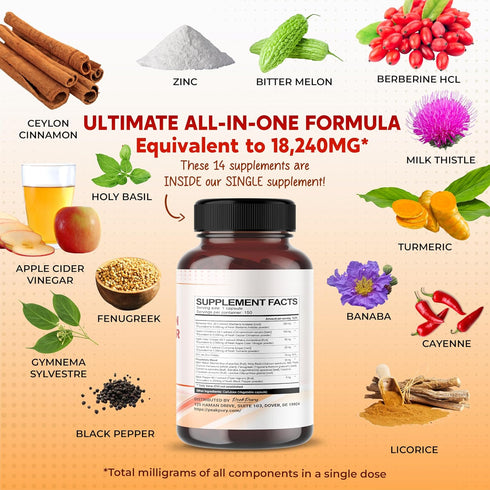 Berberine 8000mg Cinnamon 6000mg Apple Cider Vinegar 3000mg Turmeric 3000mg - Overall Wellness Support- Made in USA...