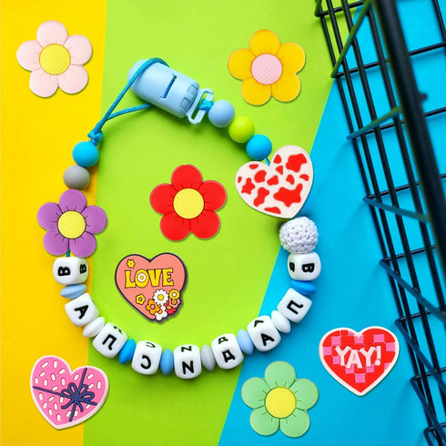 12Pcs Flower and Heart Silicone Focal Beads Bulk, Silicone Beads for Beadable Pen Keychain, DIY Pen Beads Heart-Shaped Flower Making Silicone Bead...