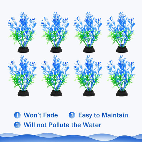 Aquarium Fish Tank Decorations 8 PCS Small Blue Tree Artificial Plastic Fish Tank Plants Ornaments Safe for Betta Fish...