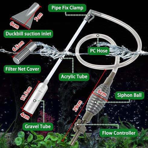 Ponpon Aquarium Siphon Vacuum Cleaner for Gravel and Sand, Fish Tank Vacuum Gravel Cleaner, Manually Fish Tank Water Changer...