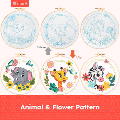 XEmbro 3 Sets Embroidery Kit for Beginner Adults Animal Embroidery Stamped Cross Stitch Kits for Adult Beginners with Stamped Pattern, Embroidery ...
