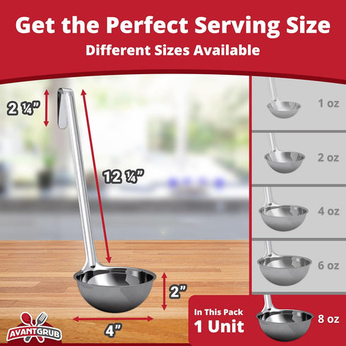 Super Sturdy, Ergonomic 8 Oz. Soup Ladle 1 Pk. Stainless Steel Ladles with Long Handles. Best Kitchen Accessories for Stirring, Portioning and Ser...