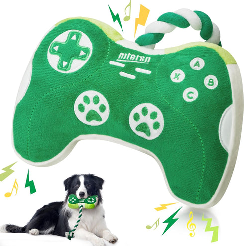 Squeaky Dog Toys : Interactive Dog Plush Toy with Full Crinkle Paper and Cute Puppy Chew Toys with Rope - Funny Gaming Controller Shape Dog Birthd...