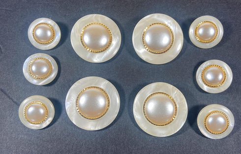 White Pearl Button with Gold Rim Marbleized Outer Fashion Buttons Design Sets 11pc. (#41 (5pc 1-1/16 '' & Six pc 3/4'' White Pearl Button with Gol...