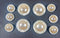 White Pearl Button with Gold Rim Marbleized Outer Fashion Buttons Design Sets 11pc. (#41 (5pc 1-1/16 '' & Six pc 3/4'' White Pearl Button with Gol...