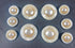 White Pearl Button with Gold Rim Marbleized Outer Fashion Buttons Design Sets 11pc. (#41 (5pc 1-1/16 '' & Six pc 3/4'' White Pearl Button with Gol...