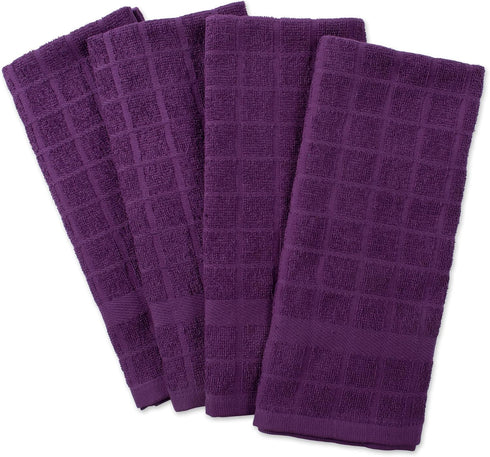 DII Basic Terry Collection Windowpane Dishtowel Set, 16x26, Eggplant Solid, 4 Piece...