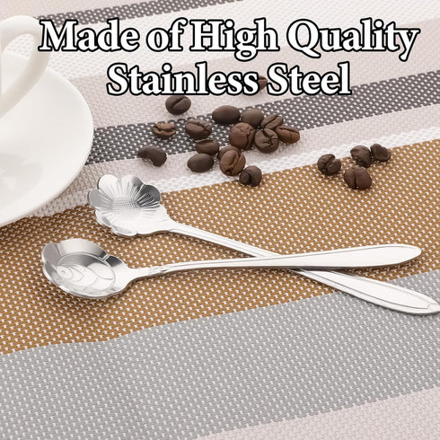 8 Pcs Flower Dessert Spoons, Coffee Teaspoon Set Stainless Steel Tableware Sugar Spoon Small Tea Spoons Cafe Bar Spoon Cute Coffee Teaspoon Mini T...